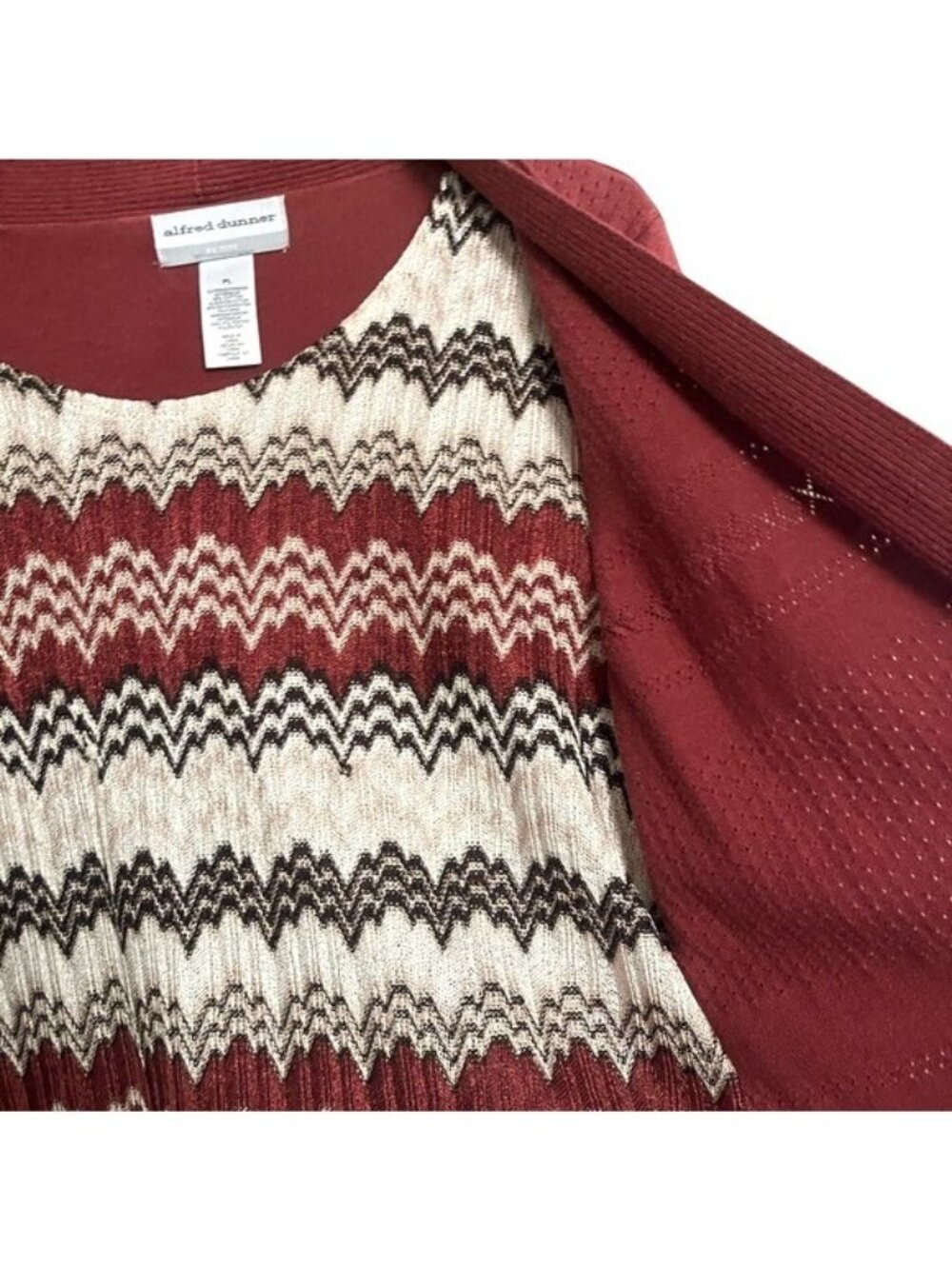 Alfred Dunner Chevron Layered Top Womens Petite Cardigan Rust Gold Tan Patterned - Picture 15 of 16